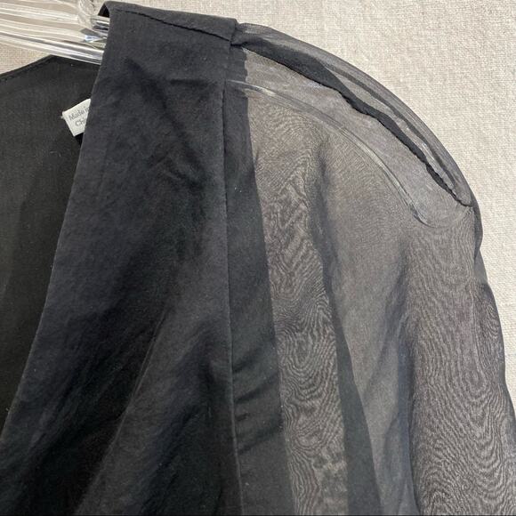 Halston Heritage black silk surplice peasant top with smocked band/cuffs size 0 - Picture 5 of 14